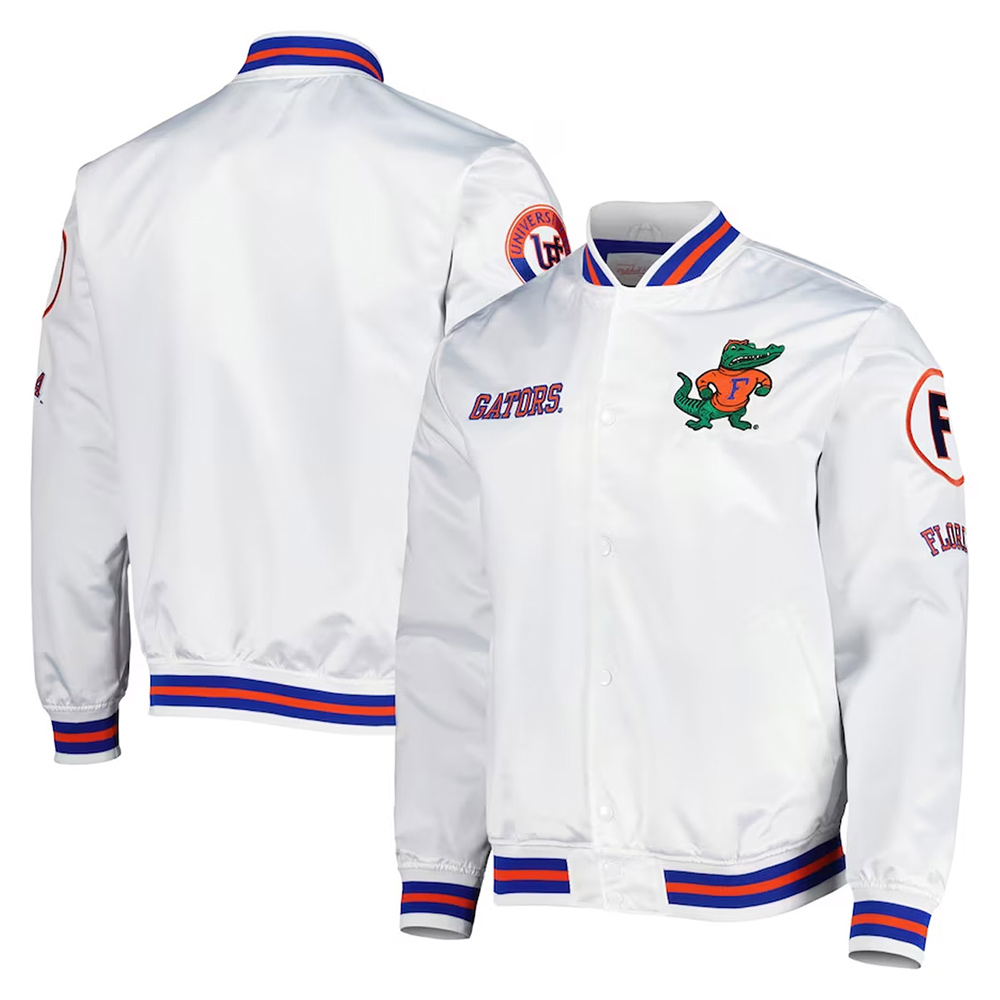 Florida Gators City Collection White Varsity Satin Jacket - Image 3
