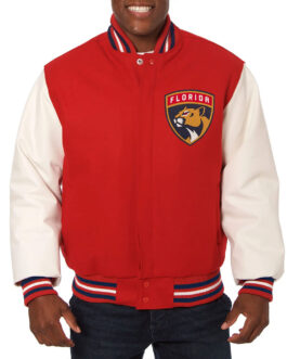 Florida Panthers Varsity Red and White Jacket