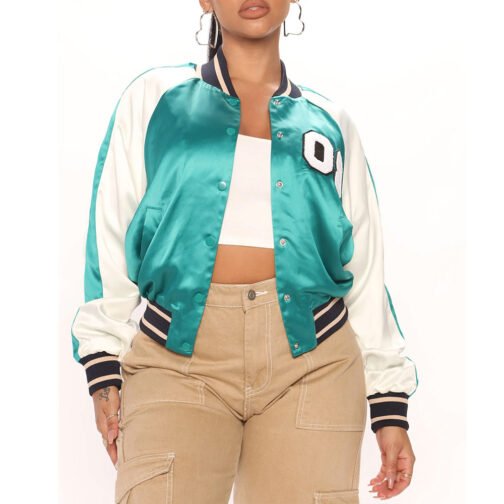 Women’s Fuchsia and White Varsity Satin Jacket - Image 28