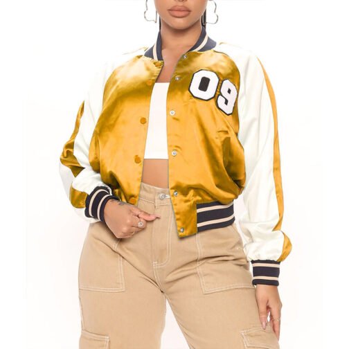Women’s Fuchsia and White Varsity Satin Jacket - Image 37