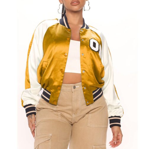 Women’s Fuchsia and White Varsity Satin Jacket - Image 38