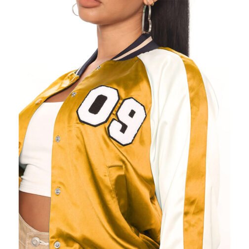 Women’s Fuchsia and White Varsity Satin Jacket - Image 39