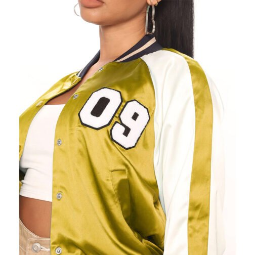 Women’s Fuchsia and White Varsity Satin Jacket - Image 36
