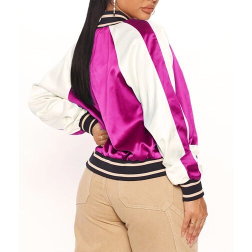 Women’s Fuchsia and White Varsity Satin Jacket - Image 26