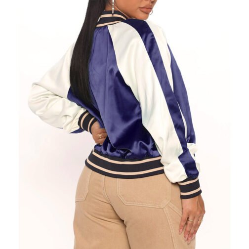 Women’s Fuchsia and White Varsity Satin Jacket - Image 44