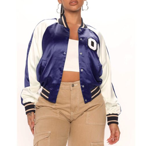 Women’s Fuchsia and White Varsity Satin Jacket - Image 45