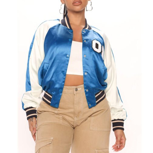 Women’s Fuchsia and White Varsity Satin Jacket - Image 54