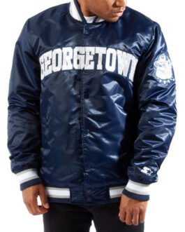 Georgetown Hoyas Bomber Navy Blue Satin Jacket