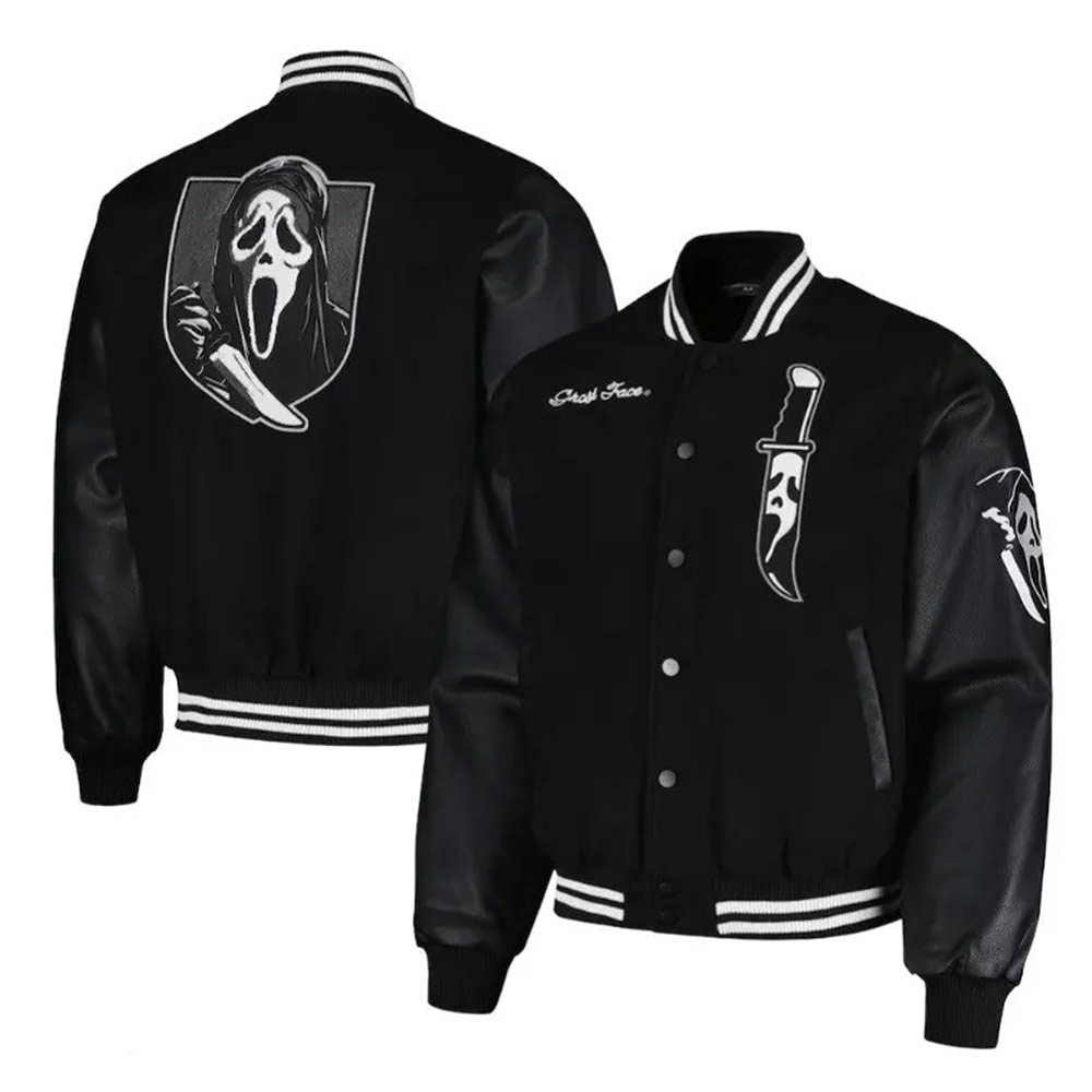 Ghostface Scream Horror Scary Slasher Varsity Jacket - Image 3