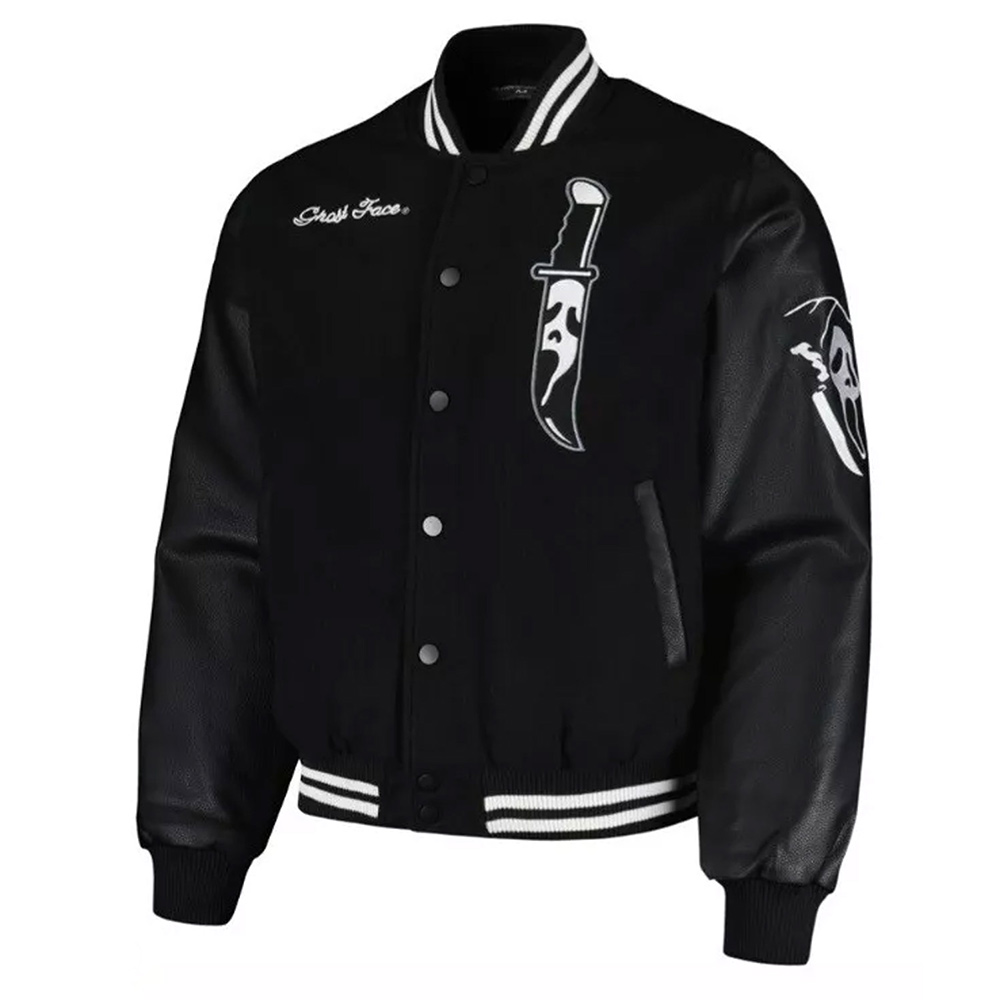 Ghostface Scream Varsity Jacket – Horror Wool/Leather Style