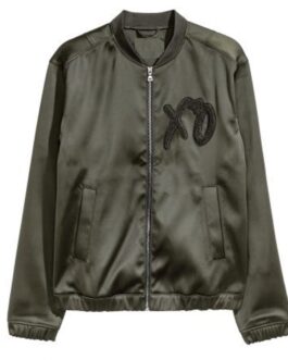 Green XO Bomber Satin Jacket