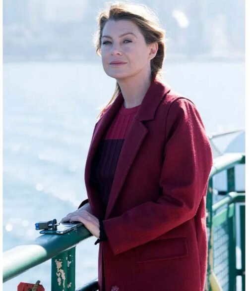 Grey’s Anatomy Ellen Pompeo Maroon Wool Coat - Image 3