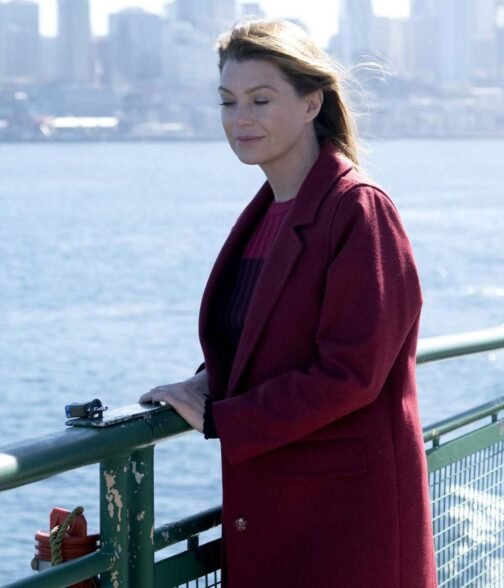 Grey’s Anatomy Ellen Pompeo Maroon Wool Coat - Image 2