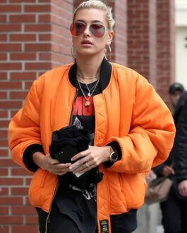 Hailey Baldwin Oversize Orange Jacket