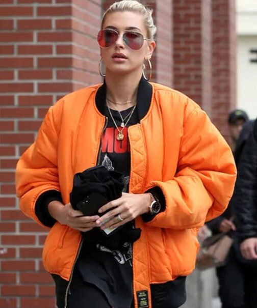 Hailey Baldwin Oversize Orange Jacket