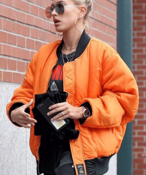 Hailey Baldwin Oversize Orange Jacket - Image 3