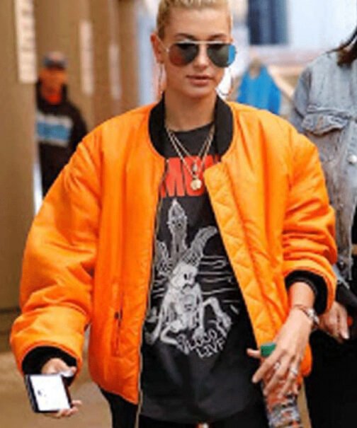 Hailey Baldwin Oversize Orange Jacket - Image 4