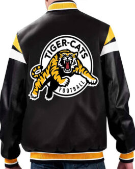 Hamilton Tiger-Cats Black Varsity Full-zip Leather Jacket