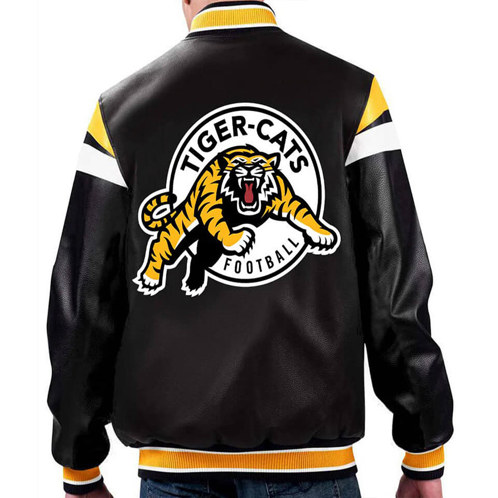 Hamilton Tiger-Cats Black Varsity Full-zip Leather Jacket - Image 2