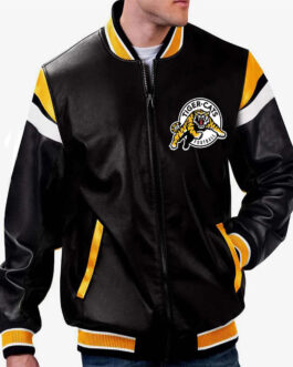 Hamilton Tiger-Cats Black Varsity Full-zip Leather Jacket