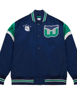 Hartford Whalers Heavyweight Blue Satin Jacket