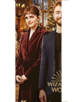 Emma Watson Return To Hogwarts Velvet Maroon Coat