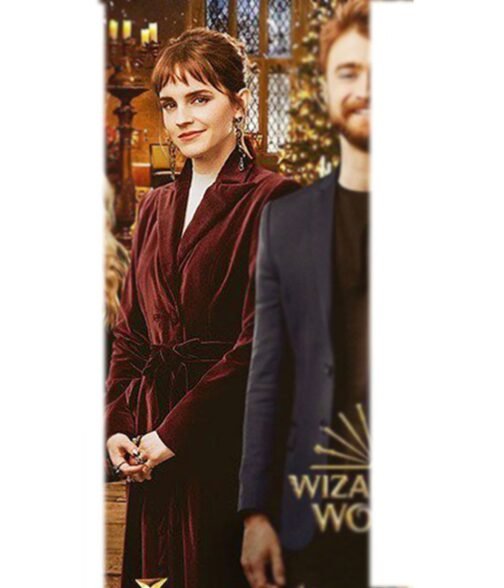 Emma Watson Return To Hogwarts Velvet Maroon Coat