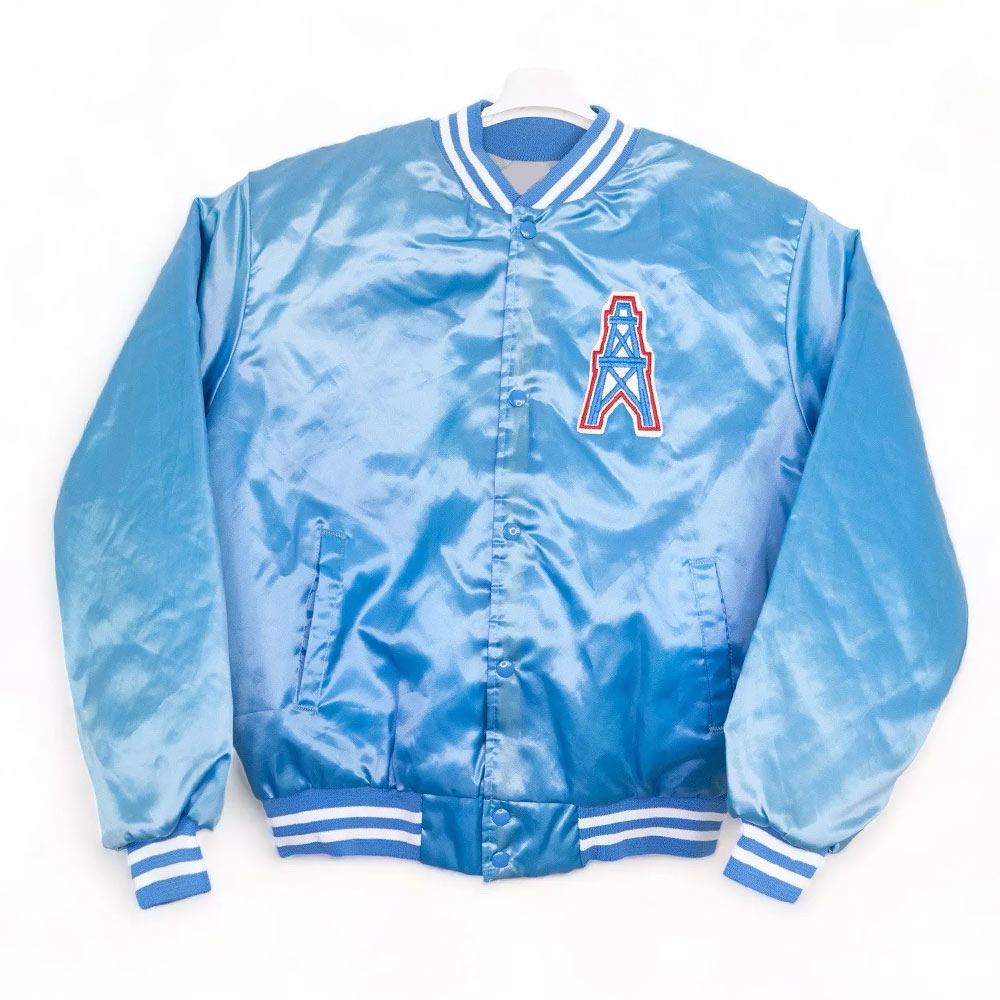 Houston Oilers 80’s Light Blue Satin Jacket - Image 2
