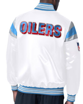 Houston Oilers White/Light Blue Varsity Satin Jacket