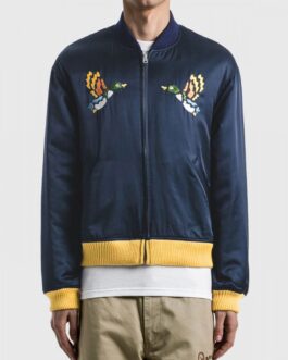 Human Made Silk Embroidery Duck Bomber Blue Jacket