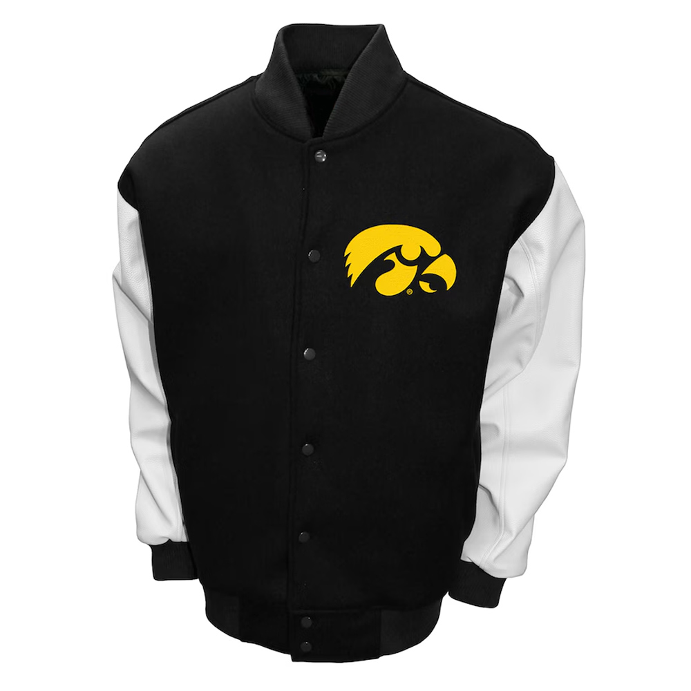 Iowa Hawkeyes Black and White Varsity Wool/Leather Jacket