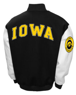 Iowa Hawkeyes Black and White Varsity Wool/Leather Jacket