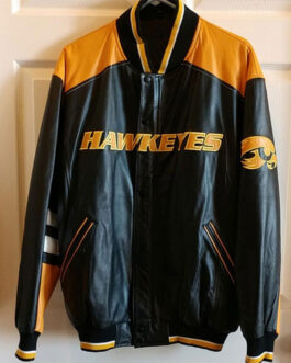 Black Iowa Hawkeyes Varsity Leather Jacket