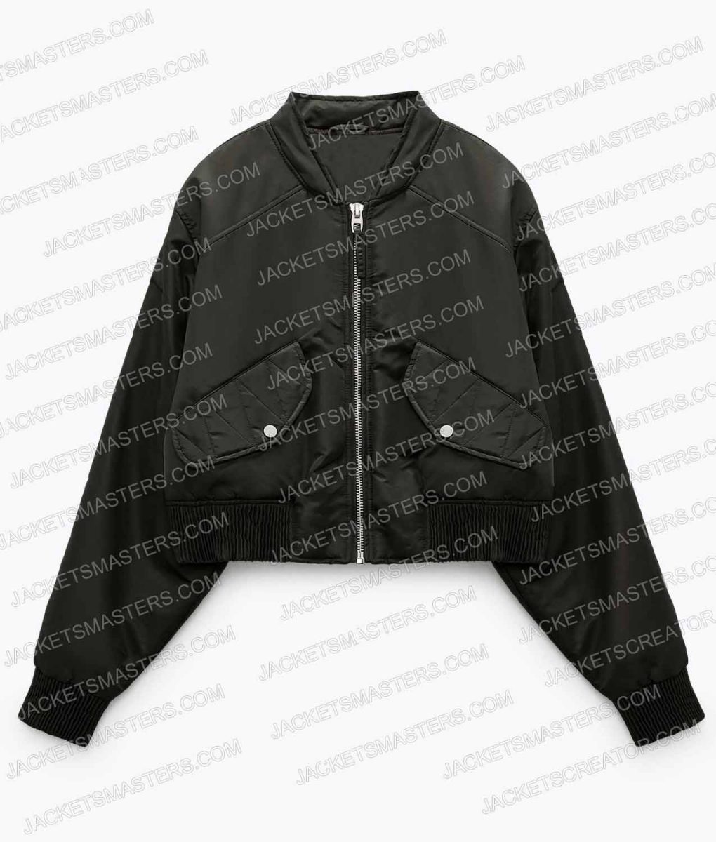 On the Come Up Jamila Gray Bomber Black/Green Jacket - Image 8