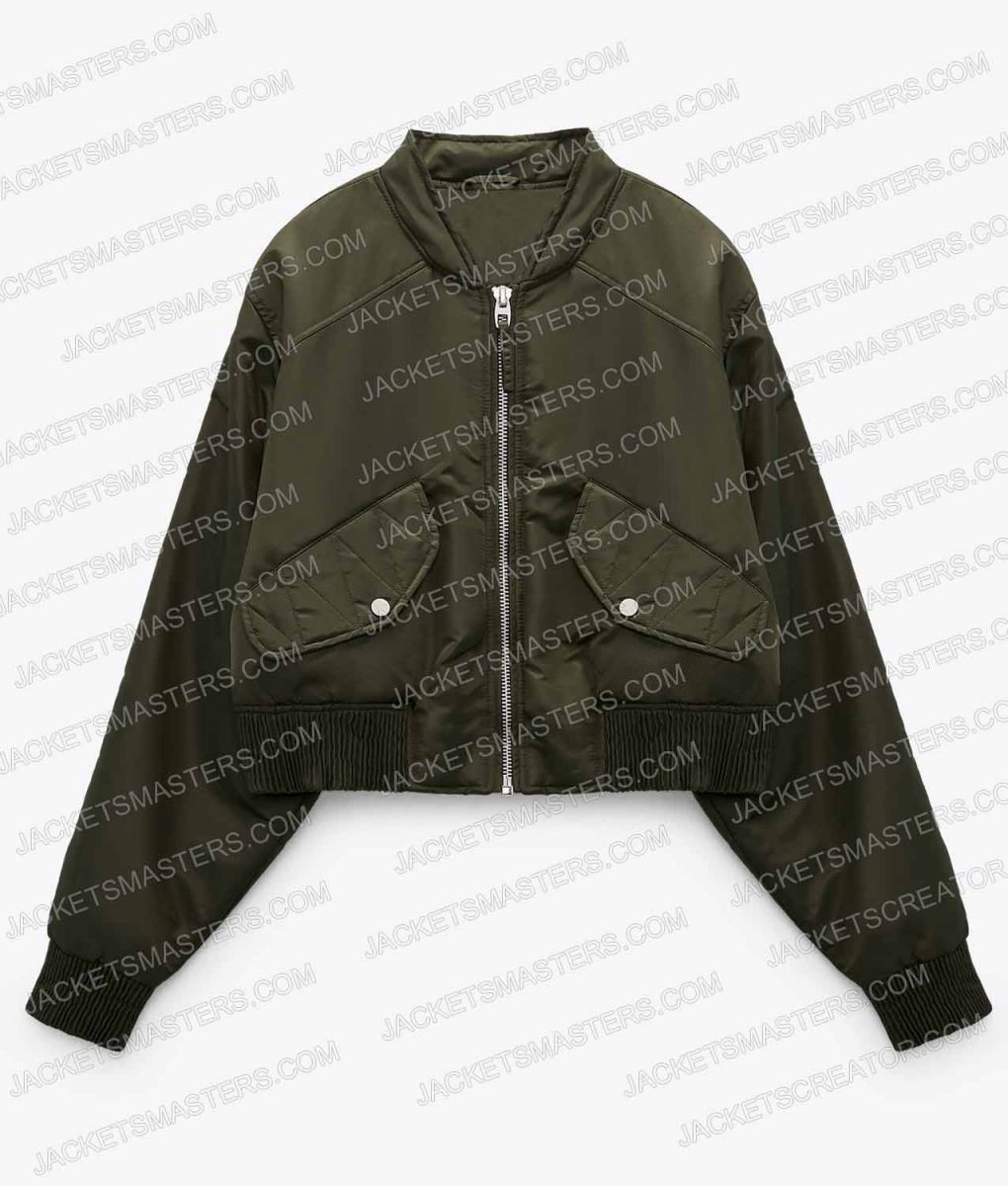 On the Come Up Jamila Gray Bomber Black/Green Jacket - Image 6