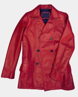Dakota Johnson Madame Web Maroon Leather Peacoat