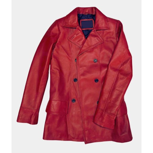 Dakota Johnson Madame Web Maroon Leather Peacoat