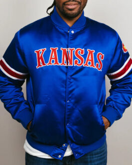 Kansas Jayhawks Striped Blue Bomber Jacket
