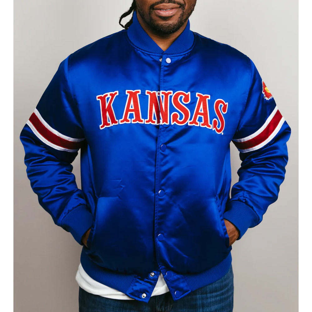 Kansas Jayhawks Striped Blue Bomber Jacket - Image 2