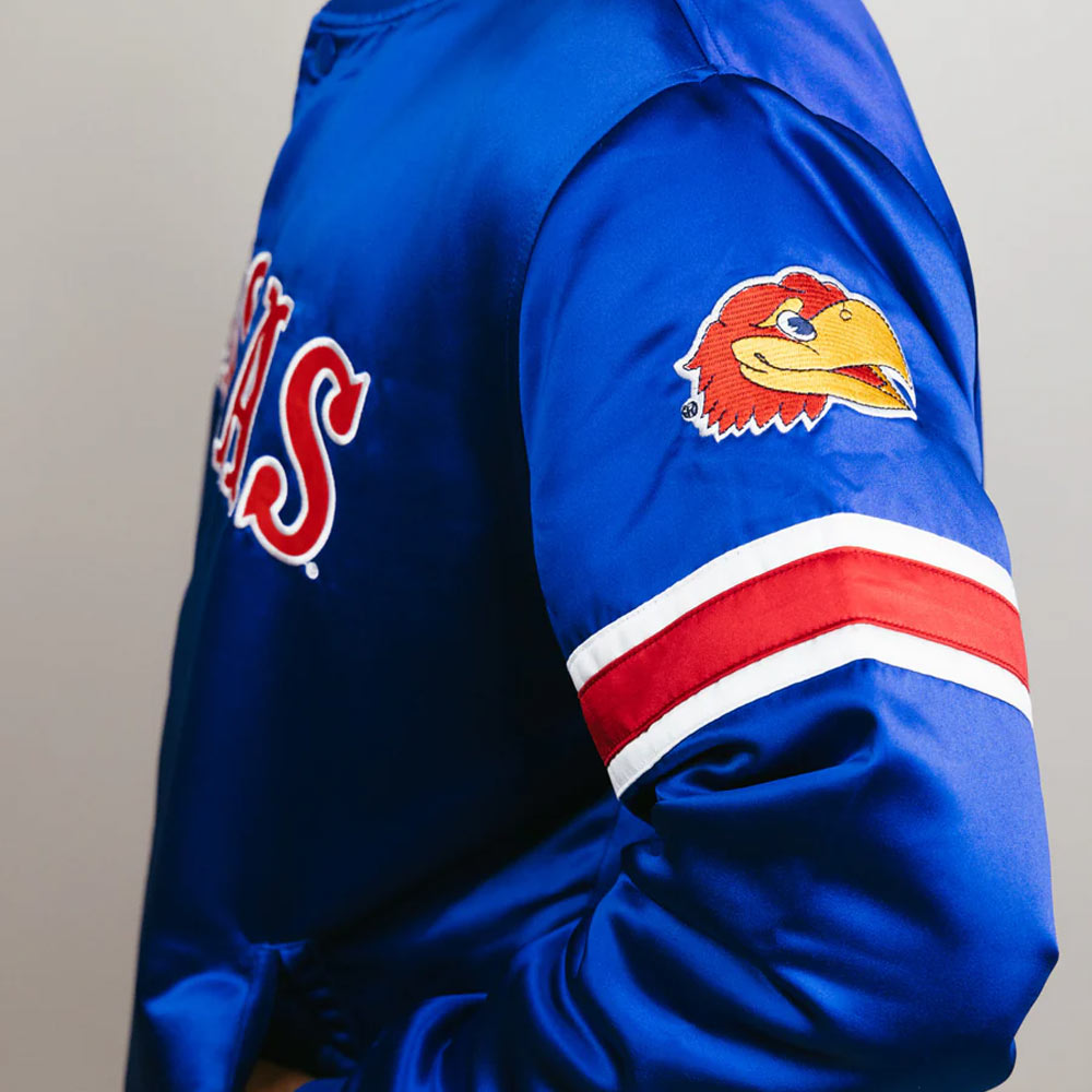 Kansas Jayhawks Striped Blue Bomber Jacket - Image 4
