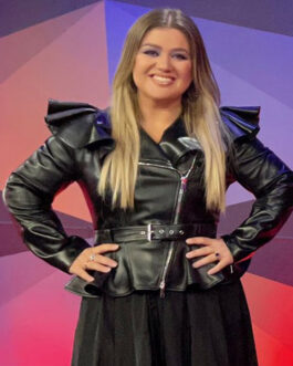 Kelly Clarkson The Voice Belted Ruffled Leather Jacket