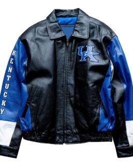 NCAA Kentucky Wildcats Blue and Black Leather Jacket