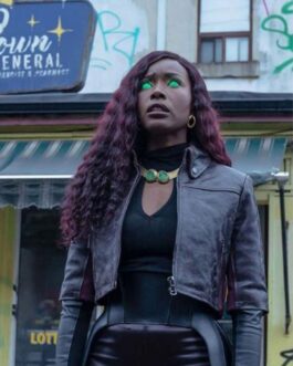Anna Diop Titans Cropped Leather Jacket