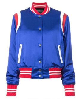 Melania Trump Leather-Trimmed Bomber Blue Jacket