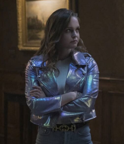 Hallea Jones Locke and Key Light Purple Leather Jacket - Image 2