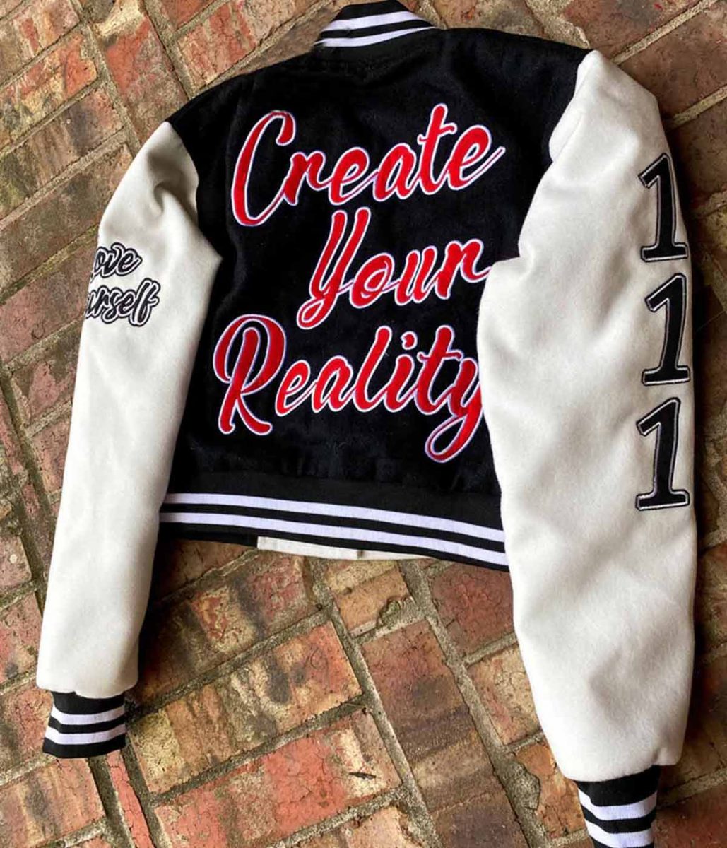 Love Yourself Black and White Cropped Jacket - Image 2