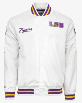 LSU Tigers City Collection White Varsity Satin Jacket