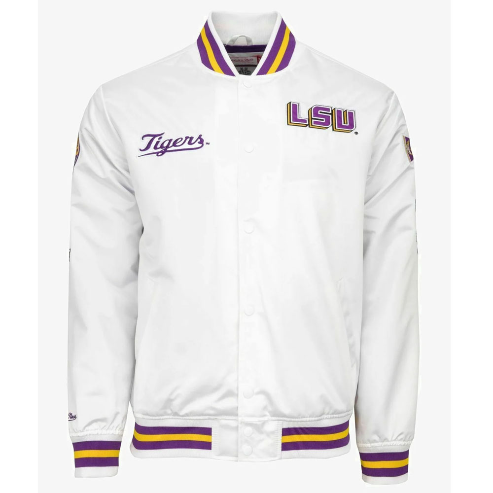 LSU Tigers City Collection White Varsity Satin Jacket