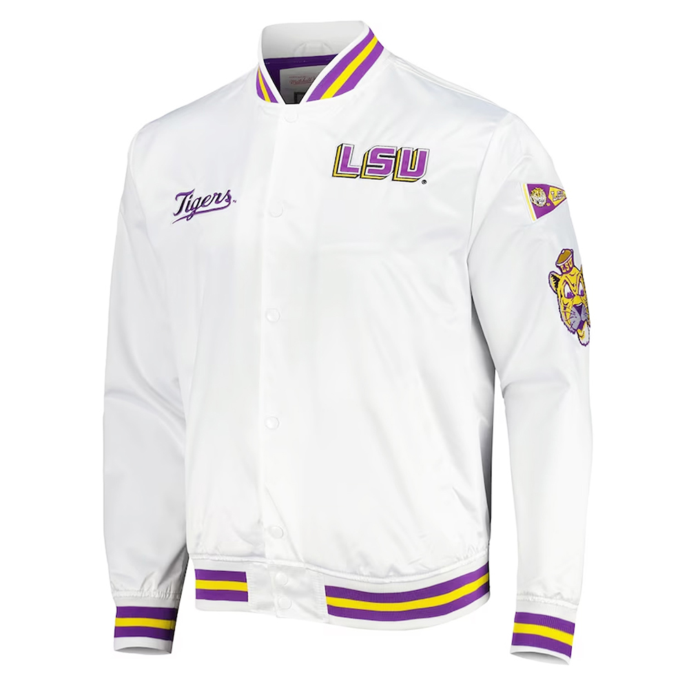 LSU Tigers City Collection White Varsity Satin Jacket - Image 5