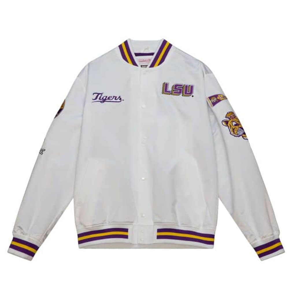 LSU Tigers City Collection White Varsity Satin Jacket - Image 3